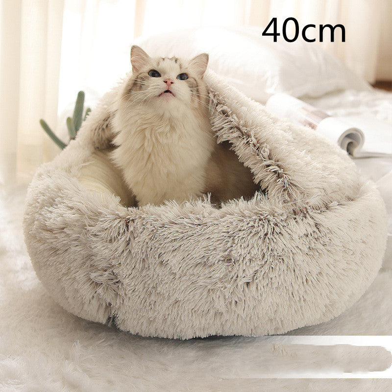 2-in-1 Round Plush Pet Bed - Cozy Winter Bed for Dogs and Cats