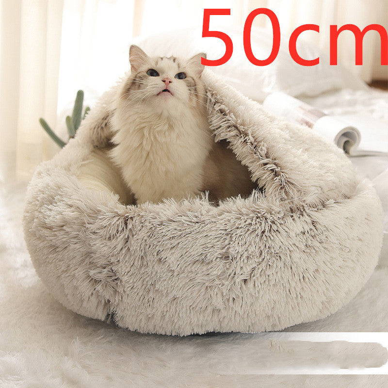 2-in-1 Round Plush Pet Bed - Cozy Winter Bed for Dogs and Cats