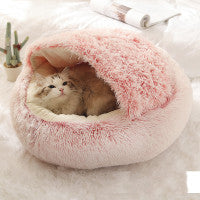 2-in-1 Round Plush Pet Bed - Cozy Winter Bed for Dogs and Cats