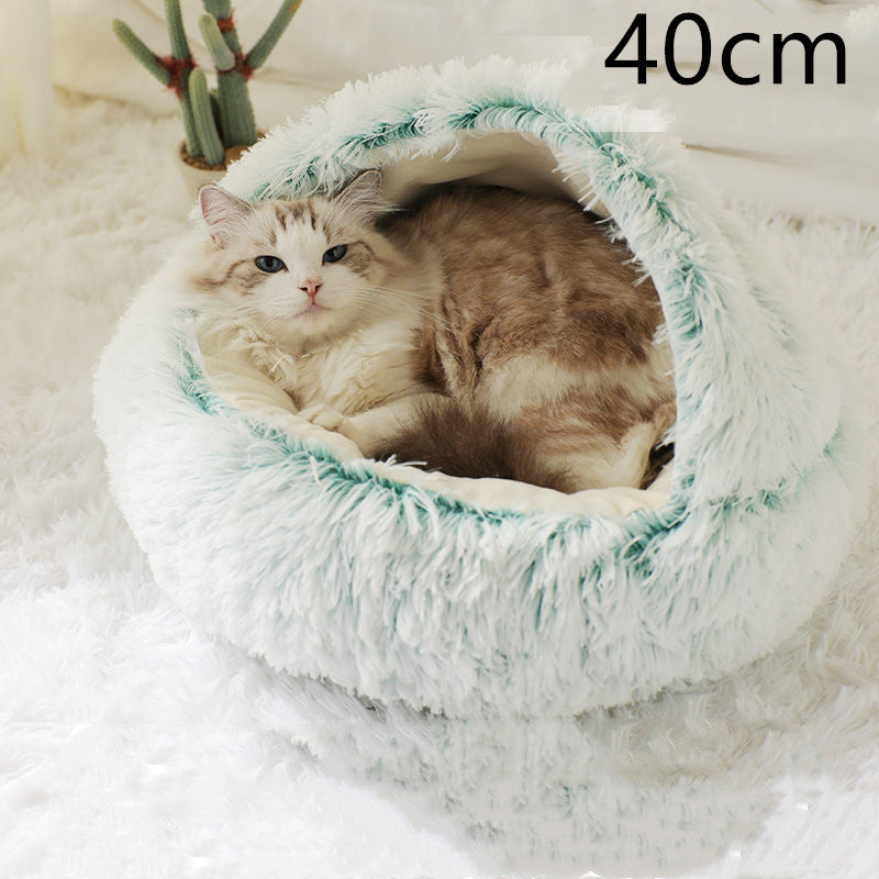 2-in-1 Round Plush Pet Bed - Cozy Winter Bed for Dogs and Cats