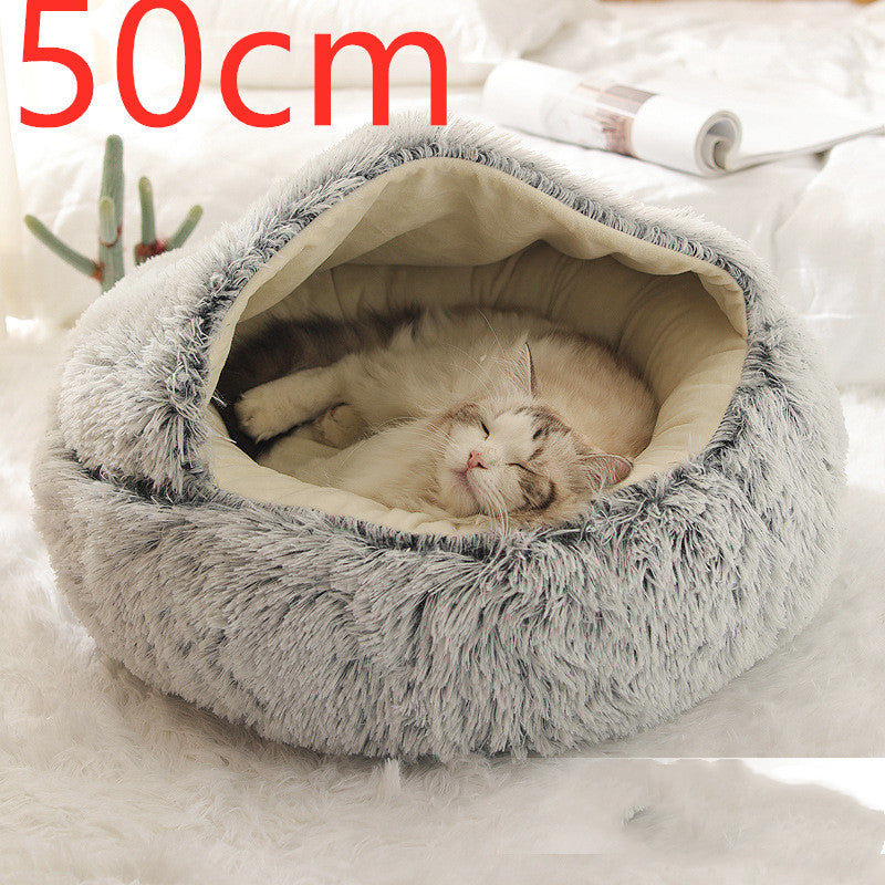 2-in-1 Round Plush Pet Bed - Cozy Winter Bed for Dogs and Cats