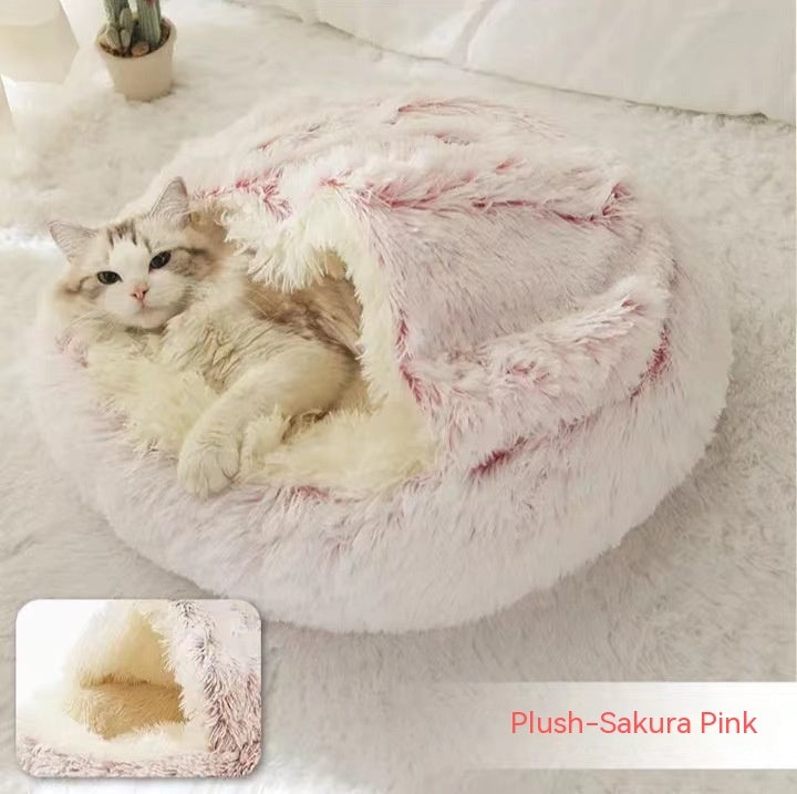 2-in-1 Round Plush Pet Bed - Cozy Winter Bed for Dogs and Cats