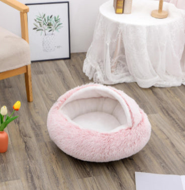 2-in-1 Round Plush Pet Bed - Cozy Winter Bed for Dogs and Cats