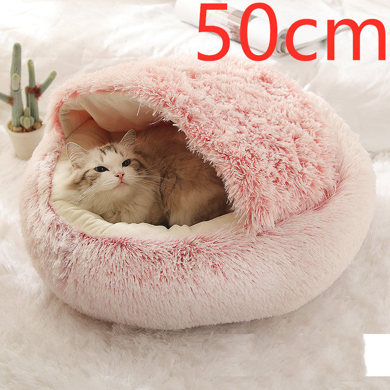 2-in-1 Round Plush Pet Bed - Cozy Winter Bed for Dogs and Cats