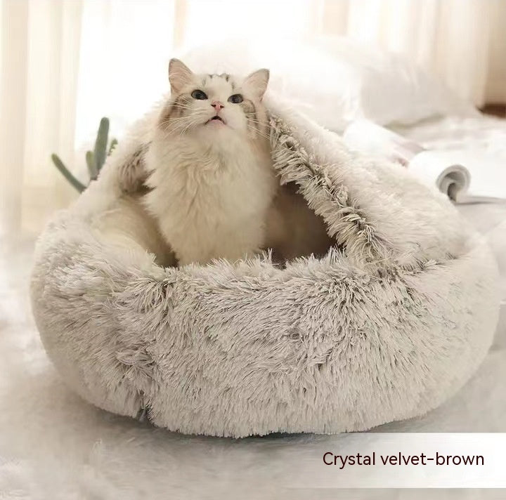 2-in-1 Round Plush Pet Bed - Cozy Winter Bed for Dogs and Cats