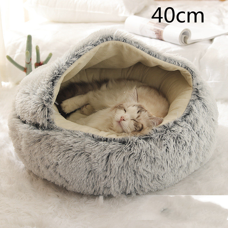 2-in-1 Round Plush Pet Bed - Cozy Winter Bed for Dogs and Cats