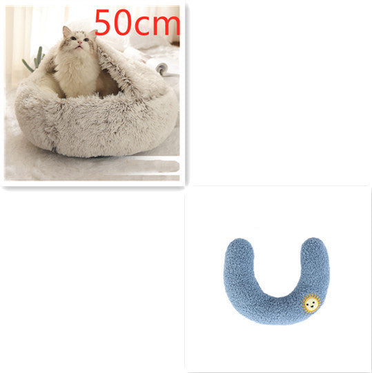 2-in-1 Round Plush Pet Bed - Cozy Winter Bed for Dogs and Cats