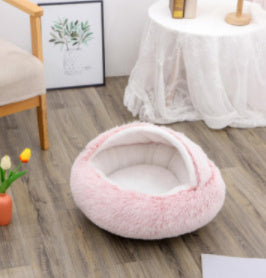 2-in-1 Round Plush Pet Bed - Cozy Winter Bed for Dogs and Cats