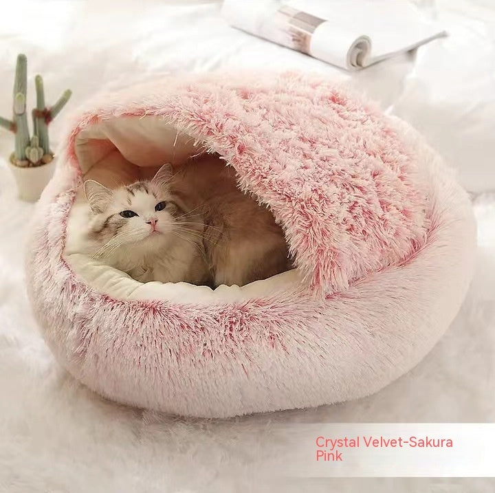 2-in-1 Round Plush Pet Bed - Cozy Winter Bed for Dogs and Cats