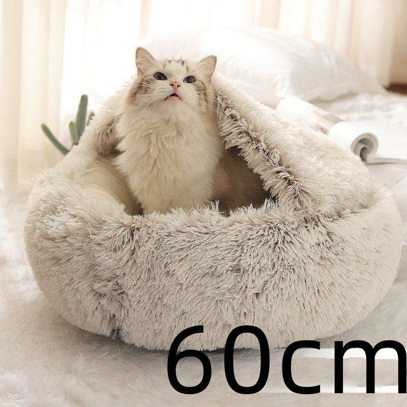 2-in-1 Round Plush Pet Bed - Cozy Winter Bed for Dogs and Cats