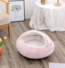 2-in-1 Round Plush Pet Bed - Cozy Winter Bed for Dogs and Cats