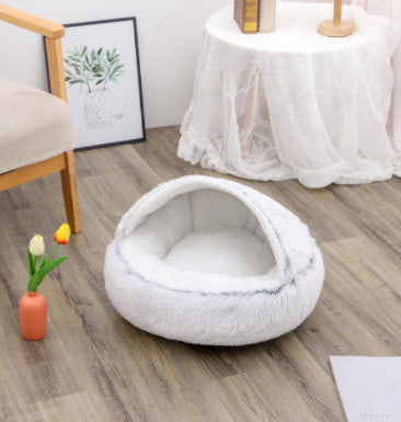 2-in-1 Round Plush Pet Bed - Cozy Winter Bed for Dogs and Cats