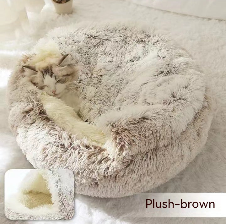 2-in-1 Round Plush Pet Bed - Cozy Winter Bed for Dogs and Cats